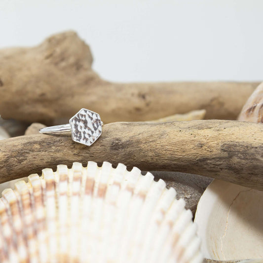 Textured Hexagon Charm Ring