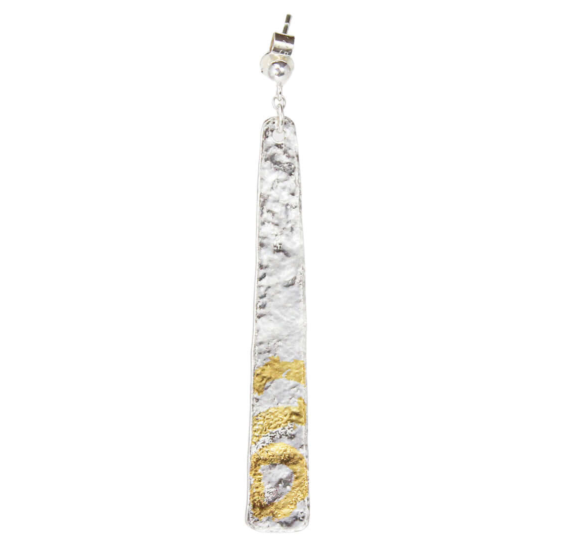 Close up of single earring reticulated silver with Keum Boo 24k Gold detail by Atlantic Rose