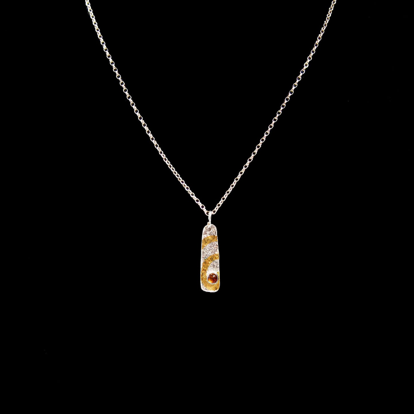 Close up of An Ghrian Pendant showing citrine and gold Keum Boo spiral detail by Atlantic Rose