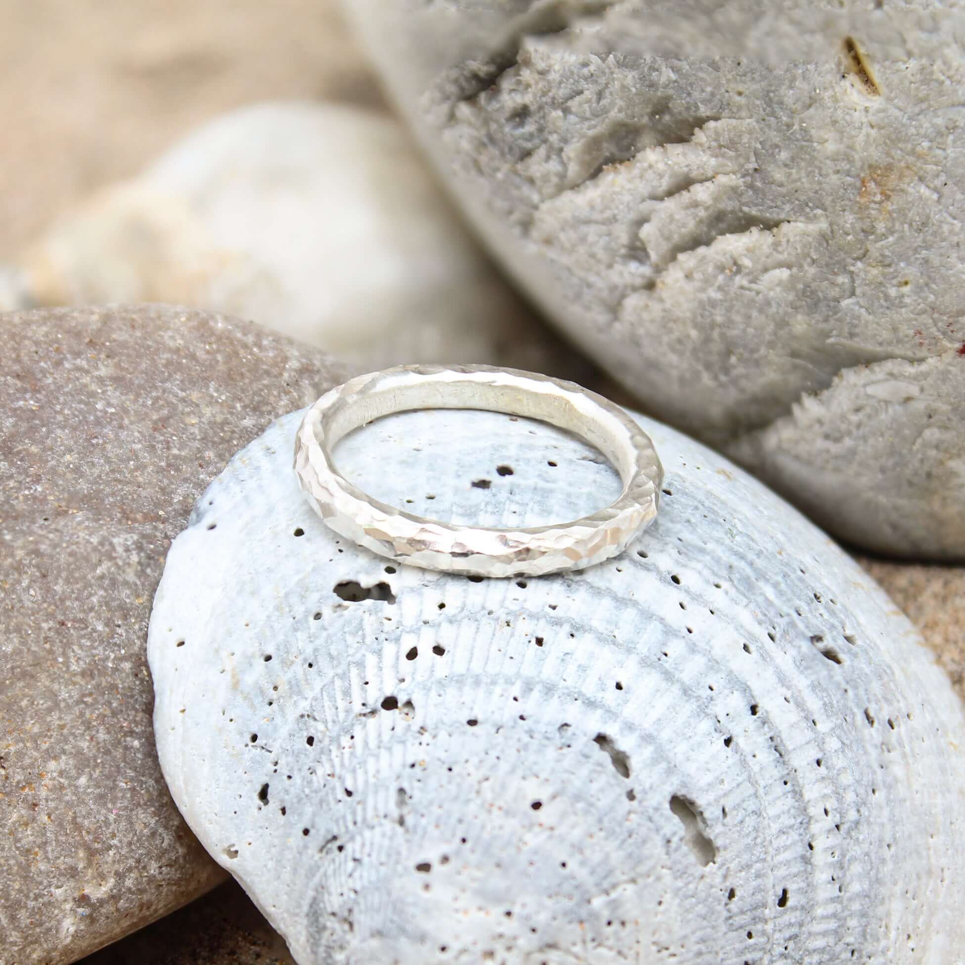 Simple hammered silver ring