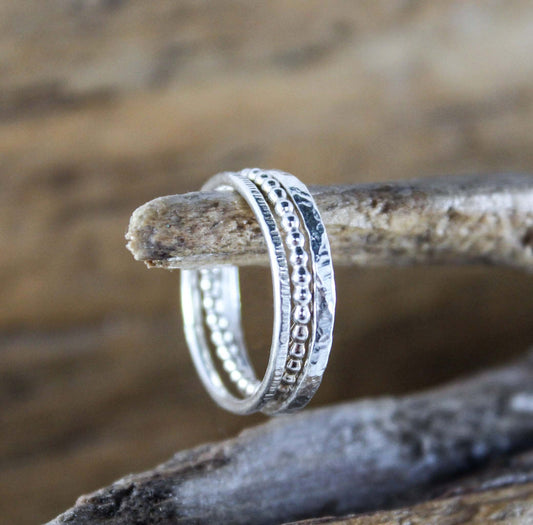 Multi-Textured Stacking RingsAtlantic Rose