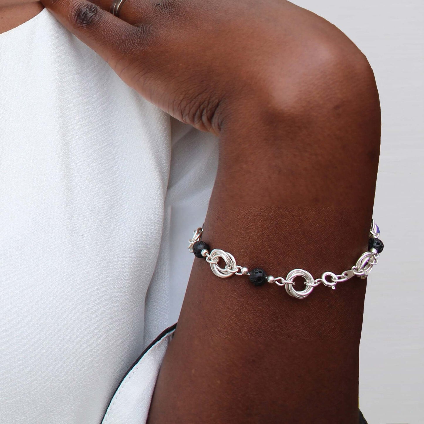 Silver and Black Lava Bead BraceletAtlantic Rose