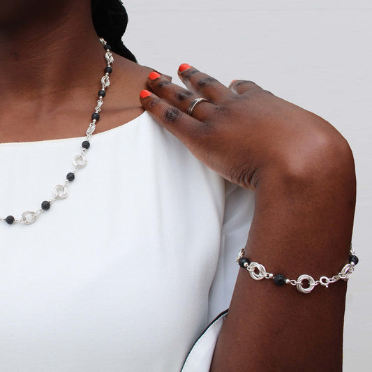 Silver and Black Lava Bead BraceletAtlantic Rose