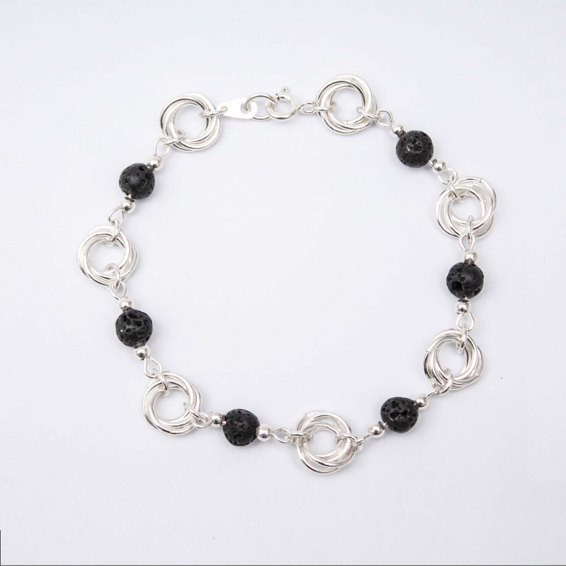 Silver and Black Lava Bead BraceletAtlantic Rose